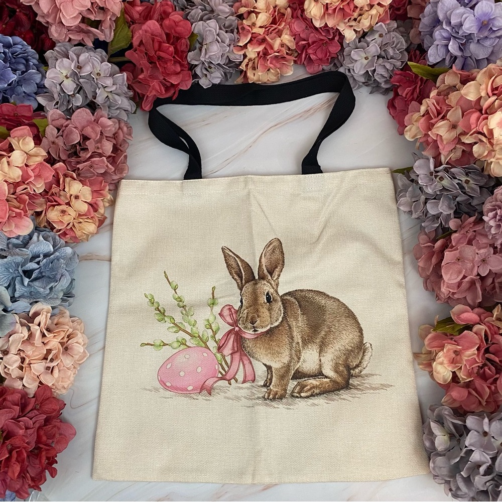 Eco-Friendly Bunny with Pink Egg Folding Tote Bag - Picture 2 of 13